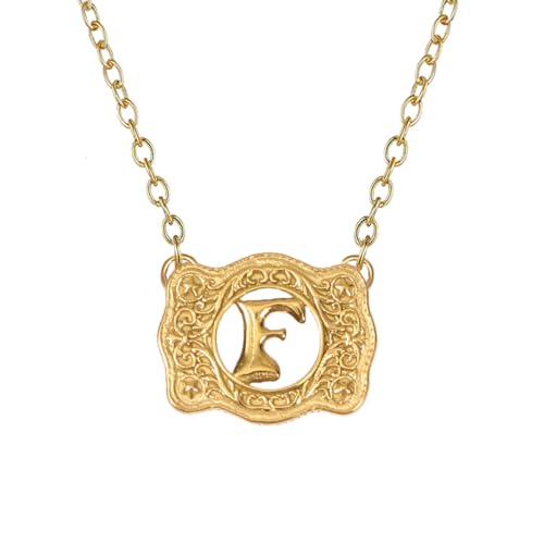 14K Gold Belt Buckle Necklace Western Style Initial Letter Pendant Necklace, Decorative Belt Buckle Frame Design
