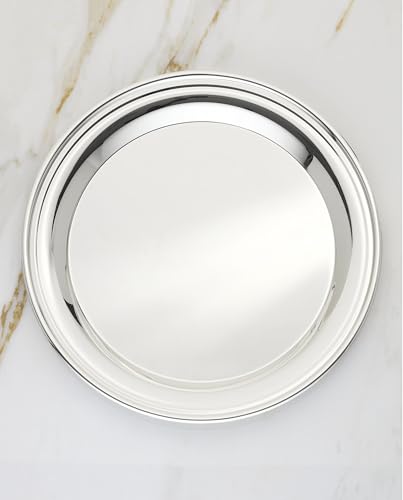 Image of Reed & Barton Derby Silverplate Round Serving Tray, Coffee Table Decor | hand wash only | 12 inch diameter | jewelry dish, coffee table decor, food tray, gift for women, tray decor