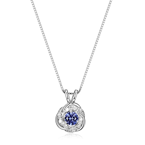 Amazon Essentials Created Gemstone and 1/10 CT TW Lab Grown Diamond Love Knot Pendant Necklace with Box Chain in Platinum Over Sterling Silver, 18