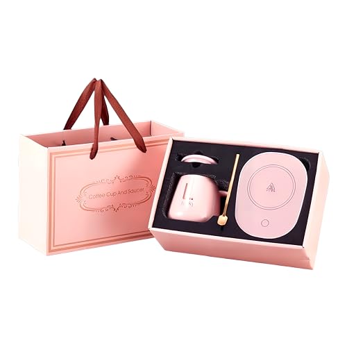 Pink Smart Beverage Coffee Tea/Mug Warmer (Ceramic) with Cup Warmer Set with Gravity Sensing Auto Shut Off Heating Plate for Home Office Hostel Kitchen Conference Room - Milk Tea Christmas/Newyear