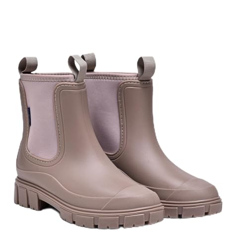 GemChve Gummistiefel Damen Winter, Chelsea Boots Gefüttert Wasserdicht, Gummistiefeletten Halbhohe Gartenschuhe, Rutschsicher Regenschuhe, Abriebfest Komfort Schlupfstiefel Brown 41 EU