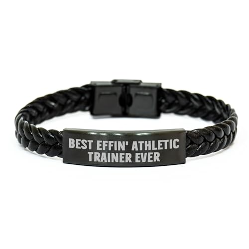 Best Effin' Athletic Trainer Ever, Unique Gift Ideas for Athletic Trainers This Christmas, Interlaced Leather Bracelet with Engraved Stainless Steel