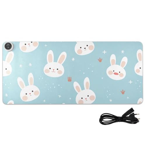 Amooorous Alfombrilla de mouse con calefacción para computadora, de piel azul, de 31.5 x 13 pulgadas, para invierno, para escritorio y mesa de computadora, esenciales