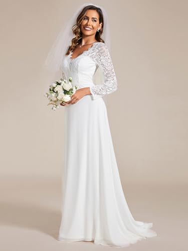 Ever-Pretty Women’s Fall Long Sleeve Lace V Neck Wedding Dress with Train Bridal Gown 01925-PH3