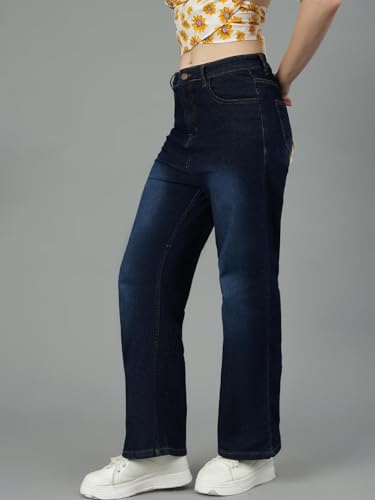 Image of KOTTY Womens Solid High Rise Cotton Lycra Blend Relaxed Fit Jeans