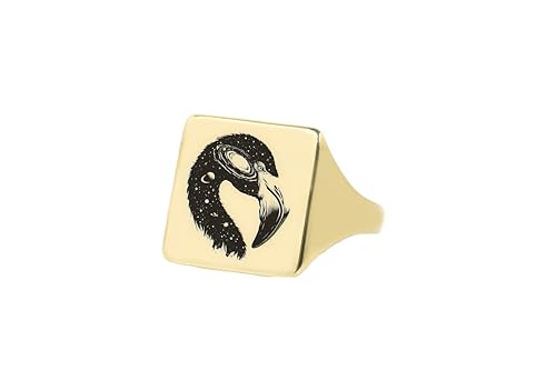 Bague mystique de forme carrée et or 14k : chevalière flamant tendance