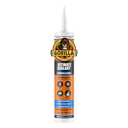 Gorilla Ultimate Sealant Window & Door Caulk, 9 Ounce Cartridge, Paintable White