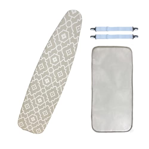 Unisimp® Ironing Board Cover And Pad Standard Size 15X54 In, Heavy Duty Natural Chemical-Free Cotton Fabric, Etra-Thick Felt Padding, Elastized Edges(Geometric Print) #TOP3