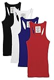 Zenana Outfitters 4 Pack Womens Basic Ribbed Racerback Tank Top Black/White/Royal/RED X-Large