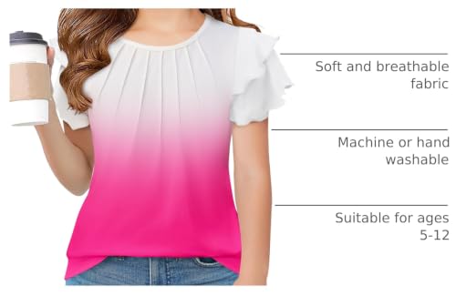 Image of Arshiner Girls T Shirts Ruffle Short Sleeve Summer Pleated Crewneck Casual Tops Tees Blouses