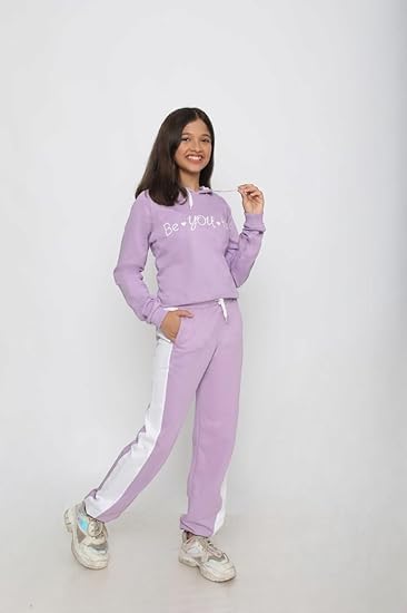 TotzTouch Girls Hoodies | Sweat Shirt Korean Anime Winter Wear Crop T Shirt and Pant Set Cotton Colors Blue | Pink | Purple