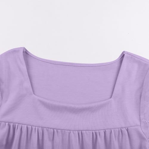 Girls Cute Hollow Ruffle Flutter Sleeve T-Shirts Casual Loose Pleated Square Neck Summer Tops for Kids 5-15 Years4