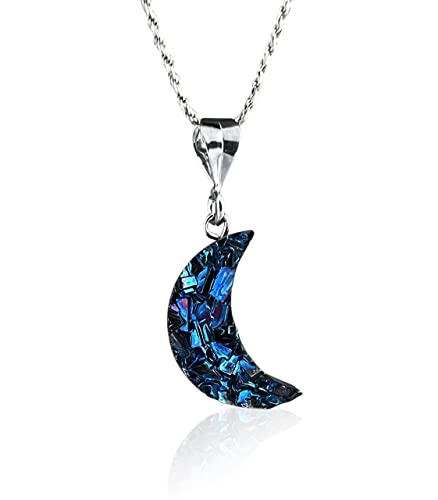 Element 83 Once in a Blue Moon Necklace – Handmade Bismuth Pendant with Iridescent Crystal on Sterling Silver Chain – Unique Celestial Gift for Her