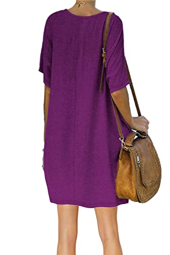 Image of Women's Casual Summer T Shirt Dress Elastic Loose Short Sleeve Dress with Pocket for Women