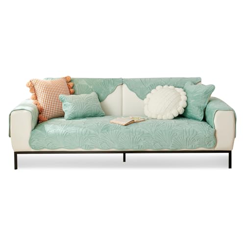 Funda de sofá de tela de felpa de 1, 2, 3, 4 plazas, antideslizante, para esquina en forma de L, fundas de cojín gruesas texturizadas, protector de muebles, 90 x 180 cm, funda de asiento verde (1