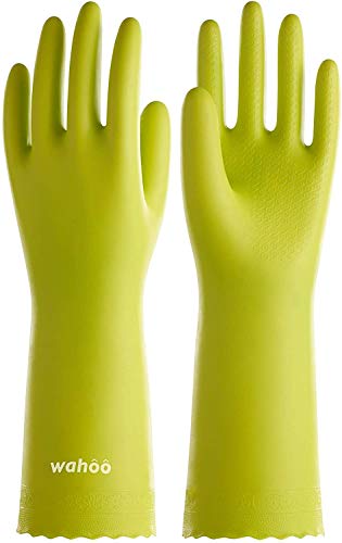 LANON wahoo Skin-Friendly Cleaning Gloves, Dishwashing Kitchen Gloves with Cotton Flocked Liner, Reusable, Non-Slip, Bud Tender, Medium