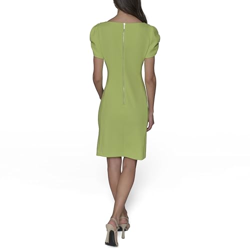 Image of KARL LAGERFELD Short Ruched Sleeve Jewel Neck Sheath Mini Dress
