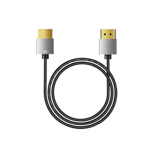 SkyeySnail 0.5m / 1.6ft 8K HDMI 2.1 Cable High Speed 48Gbps, Type A to A, Ultra Thin, Hyper Super Flexible Slim Cord, Diameter<3.6mm, eARC, for PS5, Xbox One, NS, GH5S, 8KUHD TV, Camera
