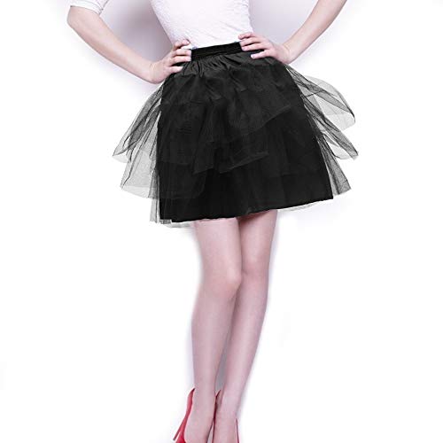 BTGGG Damen Kurz Petticoat Rock Tutu Ballett Blase Tanzrock Retro Party Rock Minirock Erwachsene Kostüm Puffy Bubble Ballettrock Schwarz Cover