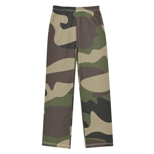 ZZXXB Green Brown Black Camouflage Boys Long Pants Soft Trousers Elastic Waist Kids Lounge Bottoms with Pockets S-XL
