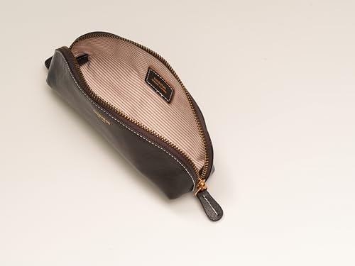 Image of Cockatoo Genuine Leather Pencil Pouch, Accessories holder, Stationery Bag, Zippered Pen Case for Work & Office (Chocolate)