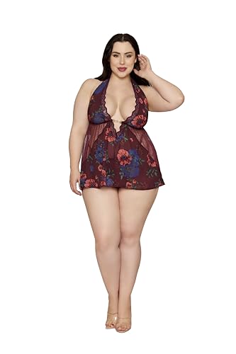 Nuisette laque cerise florale grande taille valorisant les formes