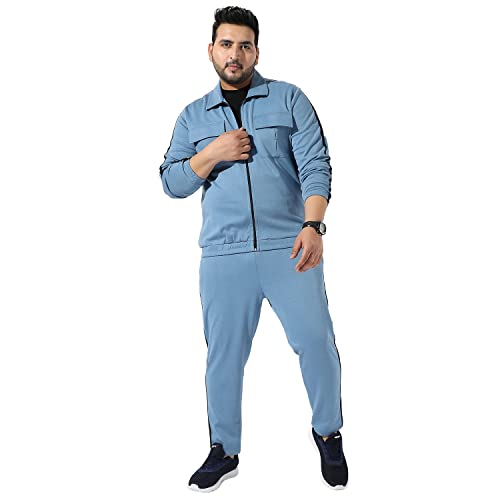 Image of Instafab Plus Men's Solid Blue Co-Ords Set For Casual Wear Regular Fit Cotton Blend Fabric Stretchable Clothing Set Crafted With Comfort Fit & High Performance For Everyday Wear