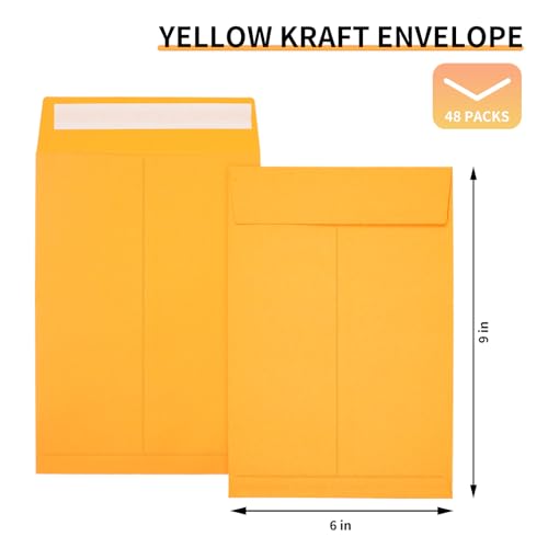 Image of Joyberg 6x9 Envelopes Self Seal, Yellow Envelopes 6x9 Printable, Catalog Mailing Envelopes 6 x 9 Tear Resistant, Kraft Envelope for Mailing Letters, Documents, Photos, Invitation Cards (Pack of 3)