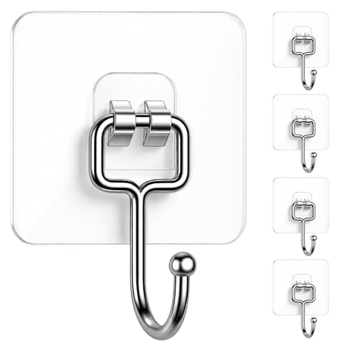 Image of DALUCI Big Size Self Adhesive Hooks Transparent Wall Hooks for Hanging - Heavy Duty Wall Hanger Hook for Bathroom, Kitchen, Home & Office, Towels & Utensils - Hooks for Wall Heavy Items (Big Hook, 5)
