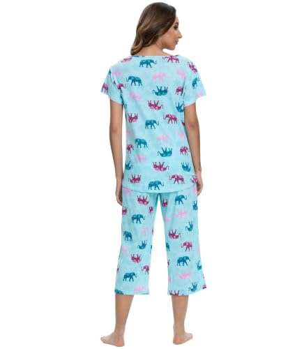 Image of ENJOYNIGHT Womens Pajama Sets Cotton Pj Set Short Sleeve Top With Capri Pants Sleepwear 2 Piece Lounge Set