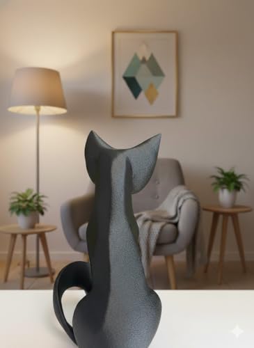 Image of Eco Friendly Sleek Black Abstract Cat Sculpture - Modern Minimalist Animal Figurine | Elegant Desk & Shelf Decor