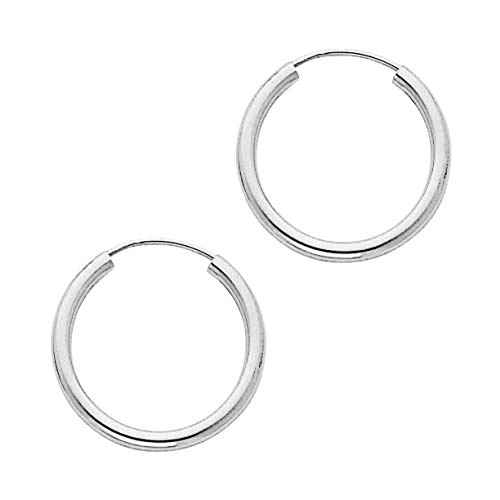 Galaxy Gold GG 14k Solid White Gold Endless Loop Hoop Timeless Earrings 2 mm Gauge/Thickness Available in Multiple Diameters -
