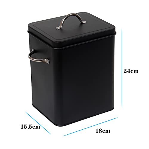 Theo&Cleo Waschmittel Aufbewahrung 6.5L, Metall Waschpulver Box, Aufbewahrungsbox für Hundefutter, Katzenfutter, Kaffeebohnen (Kohle)
