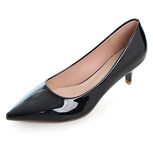 Image of Women's Low Kitten Heel Pumps Classic Fashion Dress Pumps Simple Heeled Shoes for Office Work