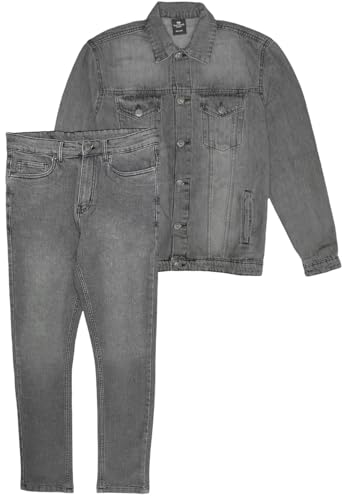 Royal Threads Canada Men's Jean Suit Standard Jacket with Slim Fit Jeans Grey
