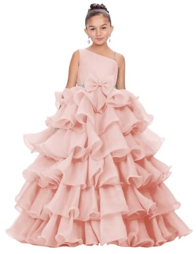 Flower Girl Dress for Wedding Tulle Tiered Ruffles Party Dresses First Communion Dress with Bow Ball Gown F0042