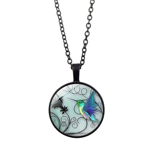 fxwtich Collares Vintage Colibrí Foto Cabujón Cristal Cadena Colgante Collar Joyería Regalos Collar, Zinc, Circonia cúbica