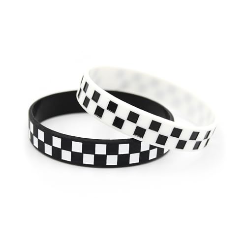 POYAMUSE Black White Silicone Bracelets for Women and Men - Checkered Rubber Band Wristbands - Pure or Checkered Patterned Designs Sports Bracelets