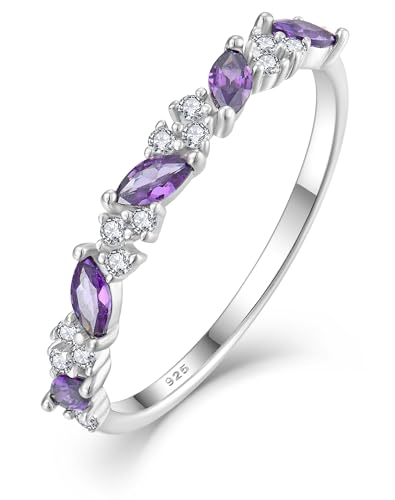 YL Purple Amethyst Halo Promise Ring for Women 925 Sterling Silver Mariquesa Created Birthstone Stacking Rings Statement Eternity Wedding bands Jewelry Size 6