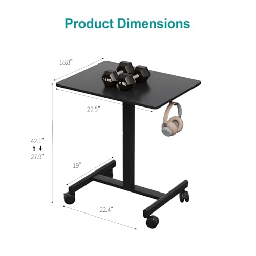 Image of 18.9 * 25.6 inch Mobile Standing Desk,T Shaped Pneumatic Adjustable Height Stand Up Desk,with Lockable Wheels,Ergonomic Standing Side Table for Home Office Work Computer Workstation Black+Gray