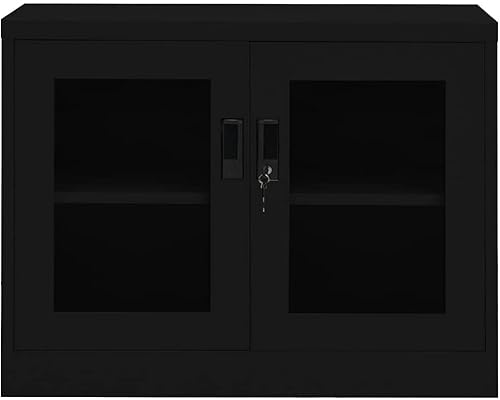 Miniatura 3 de Armario de almacenamiento de metal con 2 puertas y 1 estante ajustable, gabinete de oficina de acero negro para el hogar, garaje de oficina,