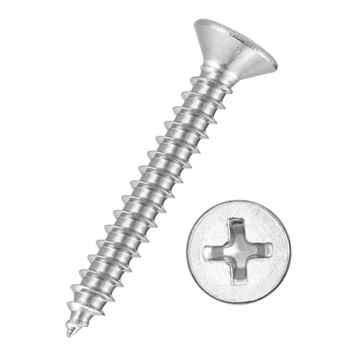 Kozelo 20pcs Phillips Flat Head Wood Screws - [#6x1] 304 Stainless Steel Countersunk Self Tapping Screws for Furniture Assembly, Interior Trim, Outdoor Construction, Silver
