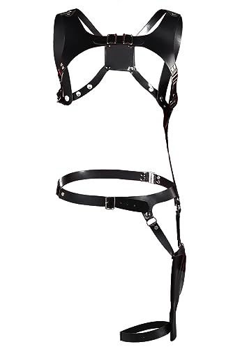 Harness Shoulder Holster Cosplay Harness Gun Bag Black PU Leather Adjustable Waist Belt Set