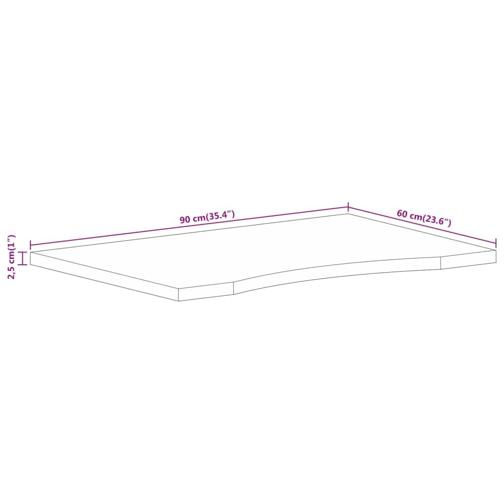Piano da scrivania in legno di mango massiccio, 90 x 60 x 2,5 cm, con apertura, design rustico per soggiorno e studio, versatile come piano da tavolo o tavolino da caffè