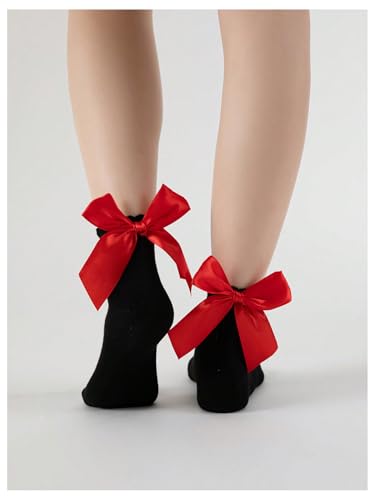 Image of Floerns Women's Cute Ruffle Bow Socks Mid Calf Sock Soft Kawaii Crew Socks