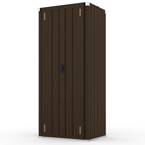 U-MAX Tall Outdoor Garden Storage Cabinet Shed with 3 Adjustable Shelves - Weatherproof Metal Cupboard for Garage, Outside & Patio - Brown H:178cm — image 1