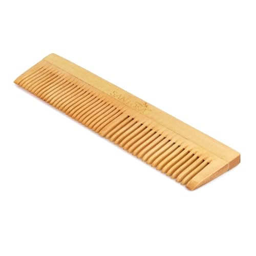 Image of Santosa Kacchi Neem Wooden Comb, Dual Tooth Design, Soaked in 14 Herbs & Neem, Coconut and Sesame Oils, for Hair Growth, Detangling, Frizz Control, Hair Shine, Hairfall and Dandruff, All Hair Types