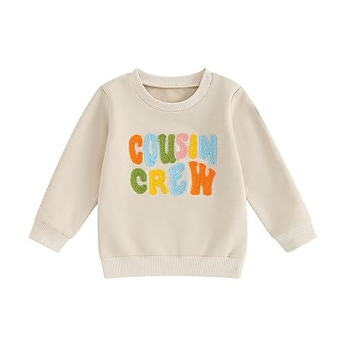 Little Girls Boys Sweatshirt Cute Letter Graphic Embroidered Long Sleeve Crewneck Fleece Pullover Birthday Trendy Outfits