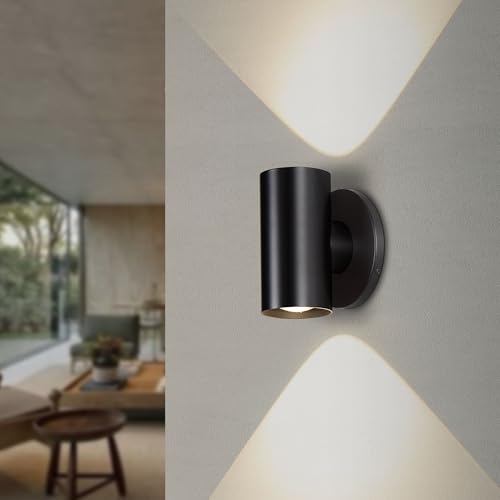 Tubicen Dimmable Black Wall Sconce Up Down Lights Home Theater Sconces Wall Lighting Hardwired Bright Focus Indoor Cylinder LED Wall Lights for Living Room Hallway Stairway 7W 3000K