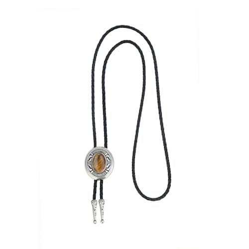 Image of Btilasif Bolo Tie- Tiger Eye Stone Bolo Tie Leather Necktie Western Jewelry Accessories for Women Men